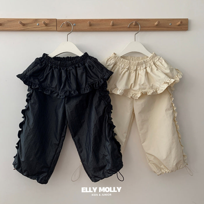 Woven Rose Frill Pants [Black/L(4-5yr)]