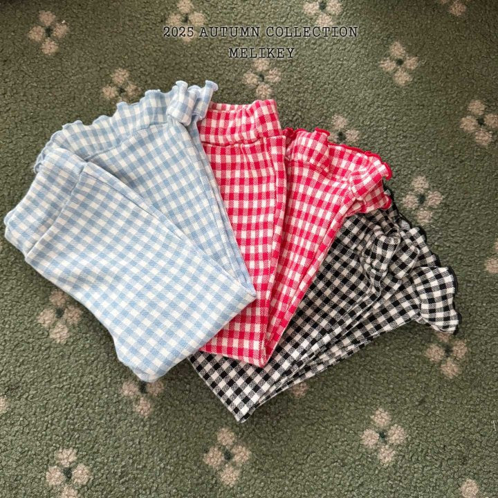[PRE-ORDER] Small Check Frill Boot-Cut Pants