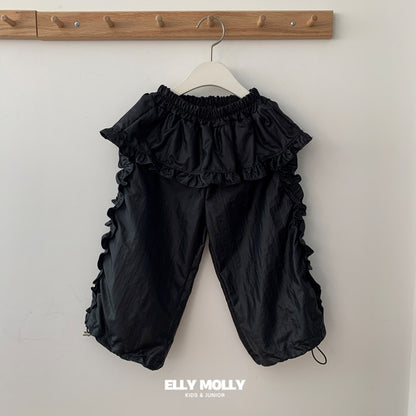 Woven Rose Frill Pants [Black/L(4-5yr)]