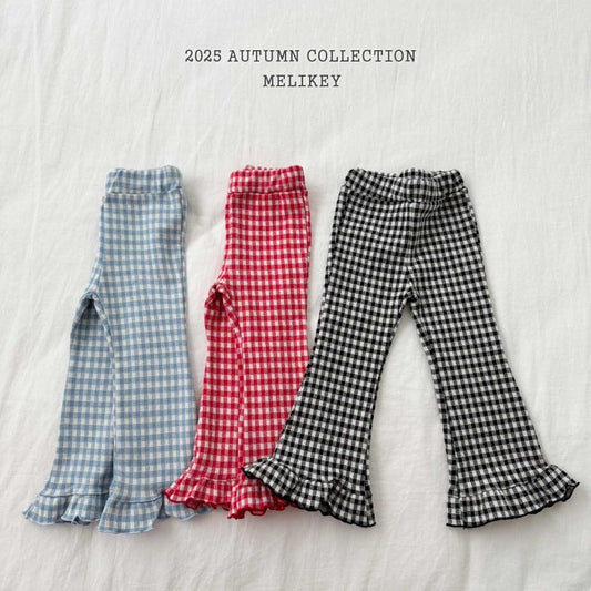 [PRE-ORDER] Small Check Frill Boot-Cut Pants