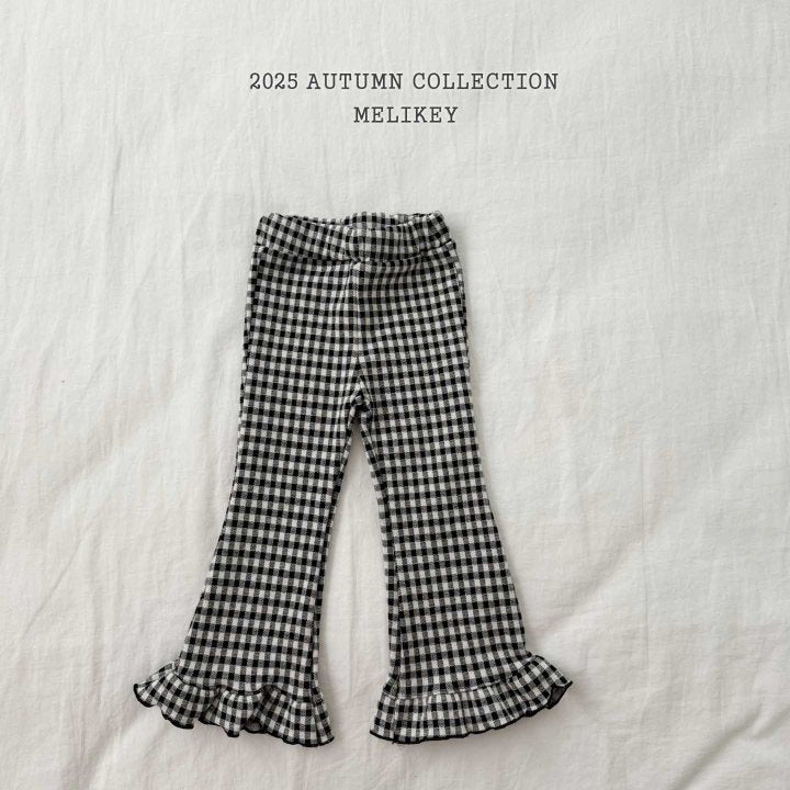 [PRE-ORDER] Small Check Frill Boot-Cut Pants