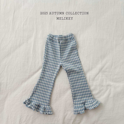 [PRE-ORDER] Small Check Frill Boot-Cut Pants