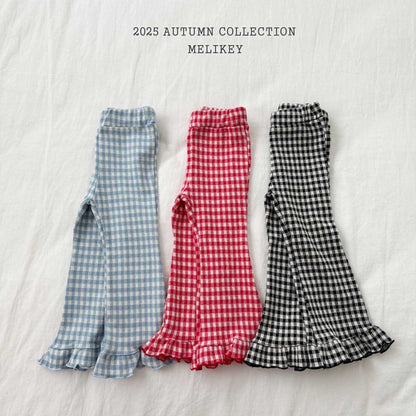 [PRE-ORDER] Small Check Frill Boot-Cut Pants