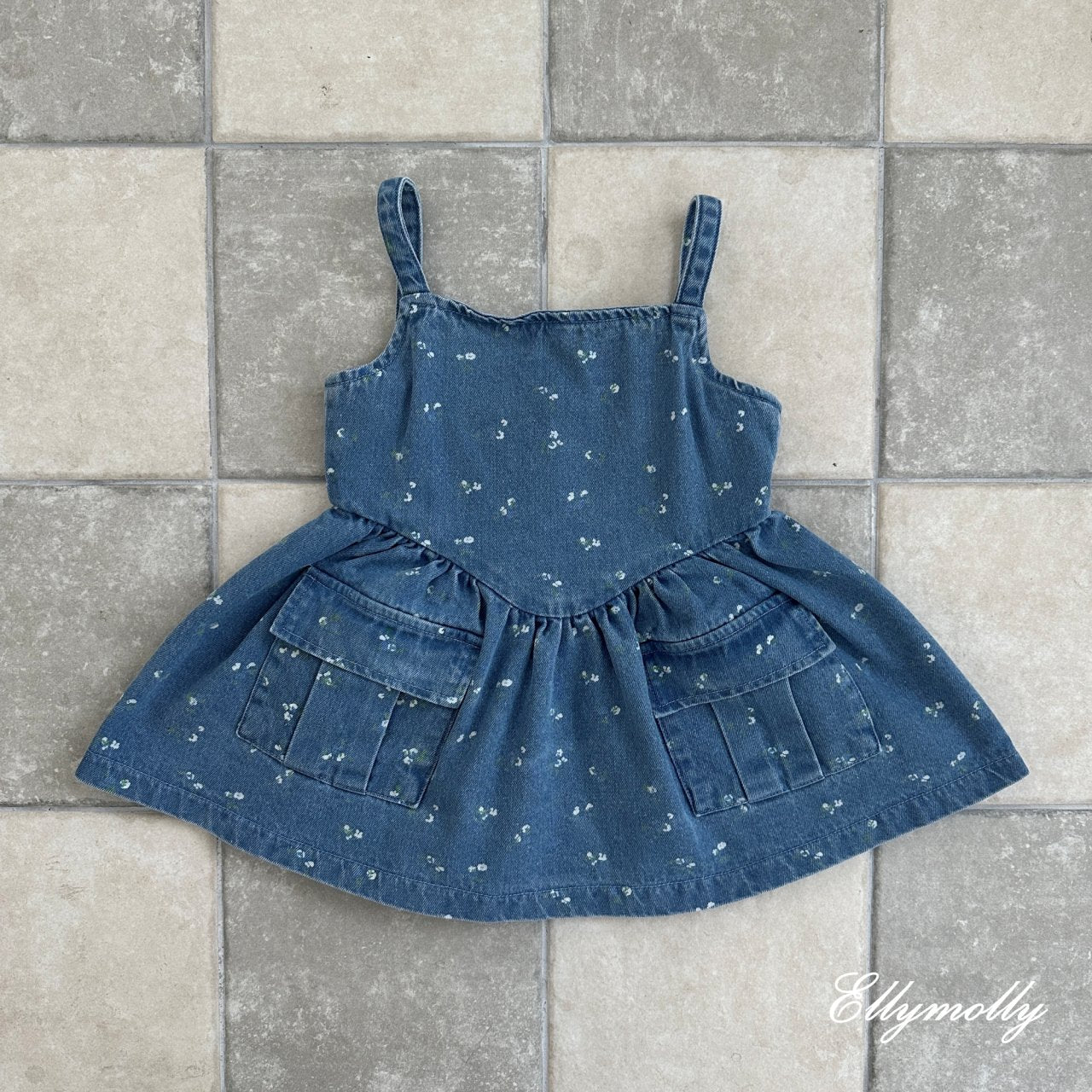 [PRE-ORDER] Denim Floral Big Pocket Dress