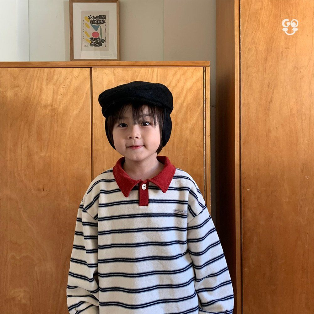 Stripe Collar T-Shirts [Ivory/Red/M(3-4yr)]