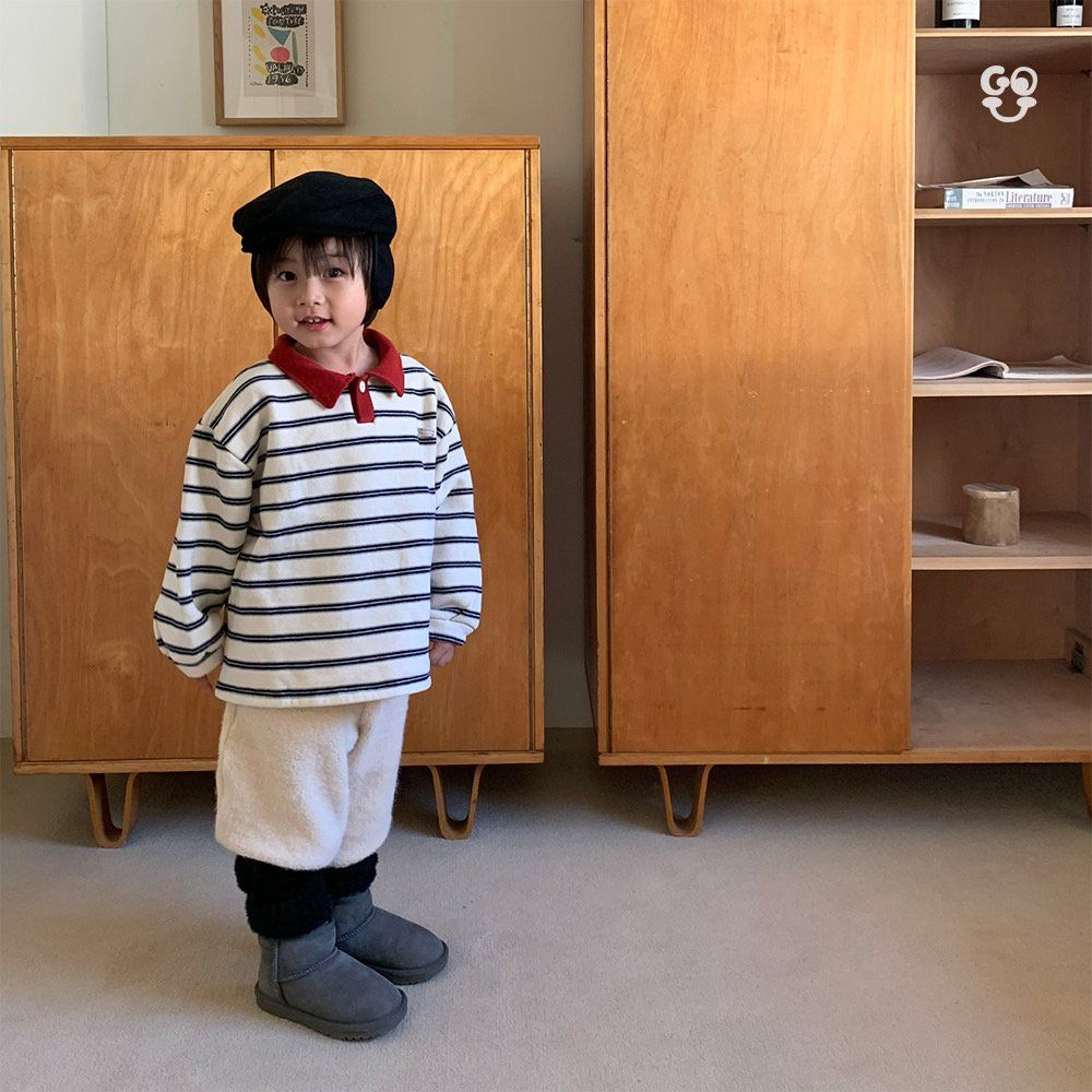Stripe Collar T-Shirts [Ivory/Red/M(3-4yr)]
