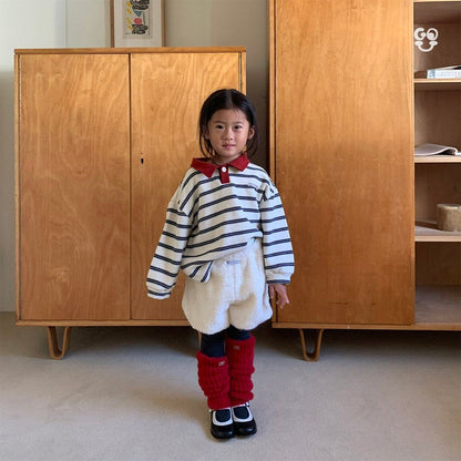 Stripe Collar T-Shirts [Ivory/Red/M(3-4yr)]