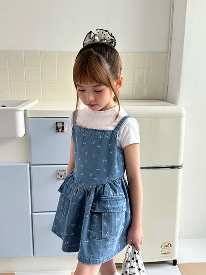 [PRE-ORDER] Denim Floral Big Pocket Dress