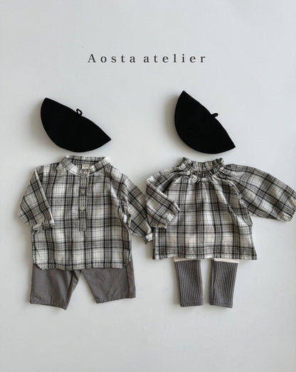 Lecheck Blouse [Black Check/XL(3-4yr)]