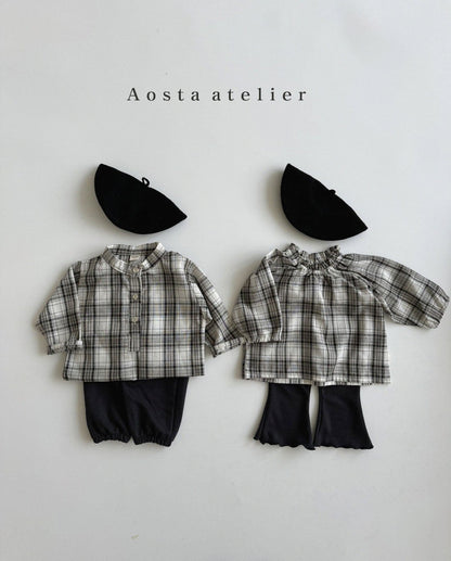 Lecheck Blouse [Black Check/XL(3-4yr)]