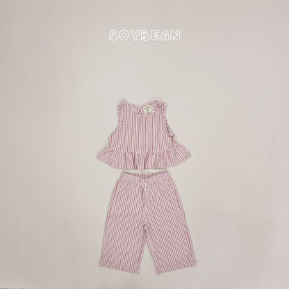 [PRE-ORDER] Cool Stripe Frill Top Bottom Set