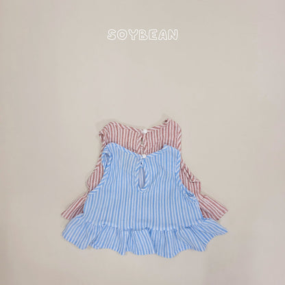 [PRE-ORDER] Cool Stripe Frill Top Bottom Set