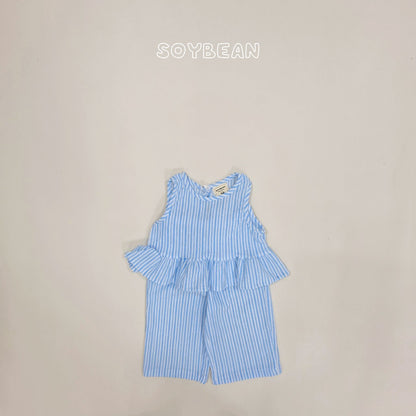 [PRE-ORDER] Cool Stripe Frill Top Bottom Set