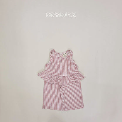 [PRE-ORDER] Cool Stripe Frill Top Bottom Set