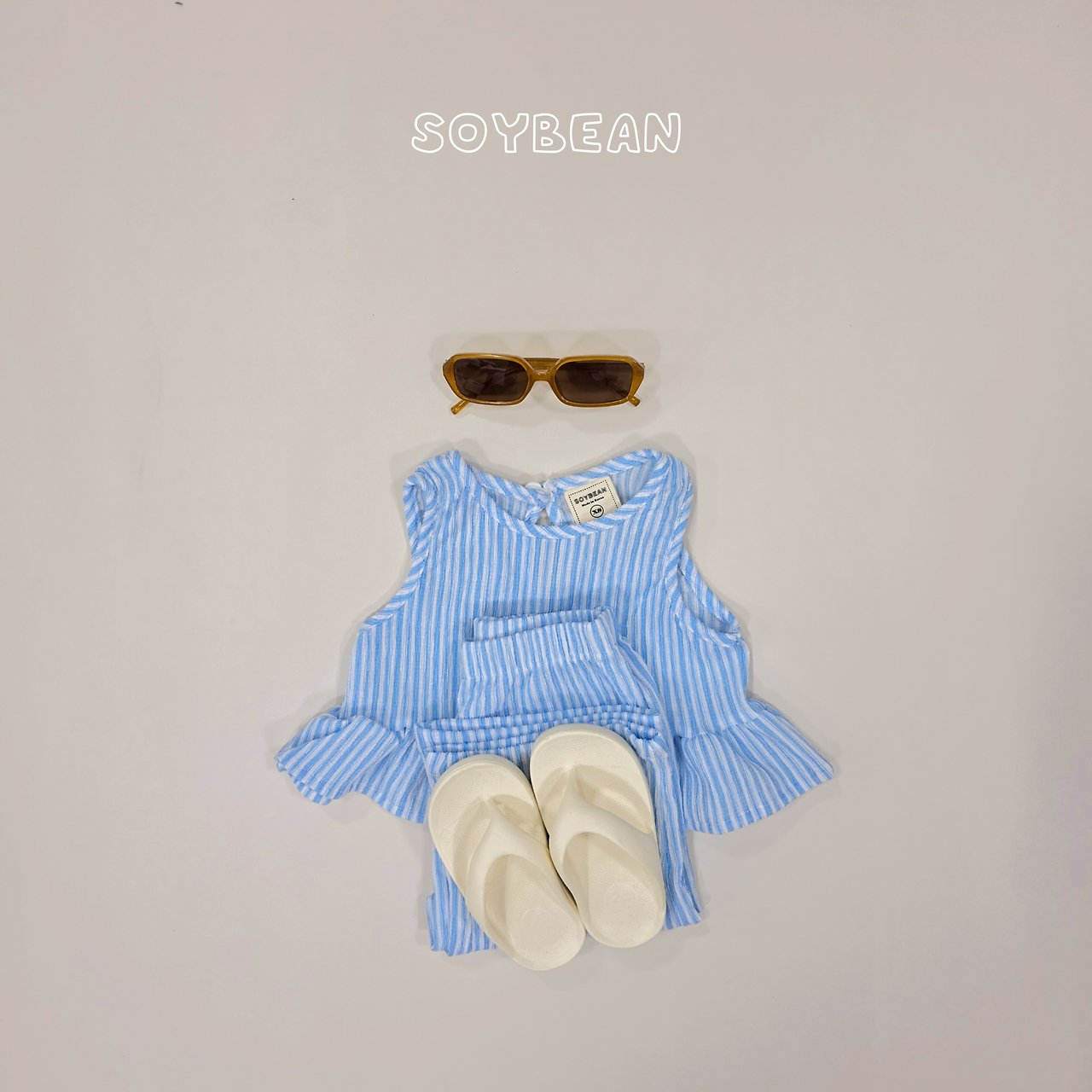 [PRE-ORDER] Cool Stripe Frill Top Bottom Set