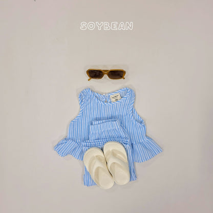 [PRE-ORDER] Cool Stripe Frill Top Bottom Set