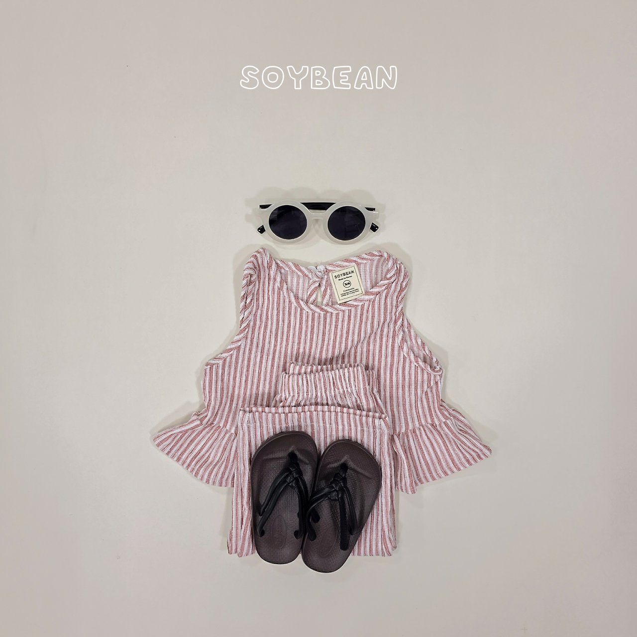 [PRE-ORDER] Cool Stripe Frill Top Bottom Set