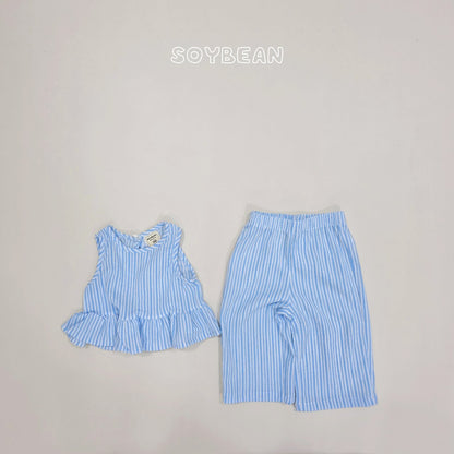 [PRE-ORDER] Cool Stripe Frill Top Bottom Set