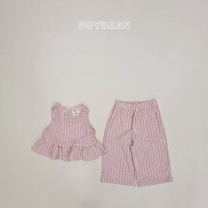 [PRE-ORDER] Cool Stripe Frill Top Bottom Set