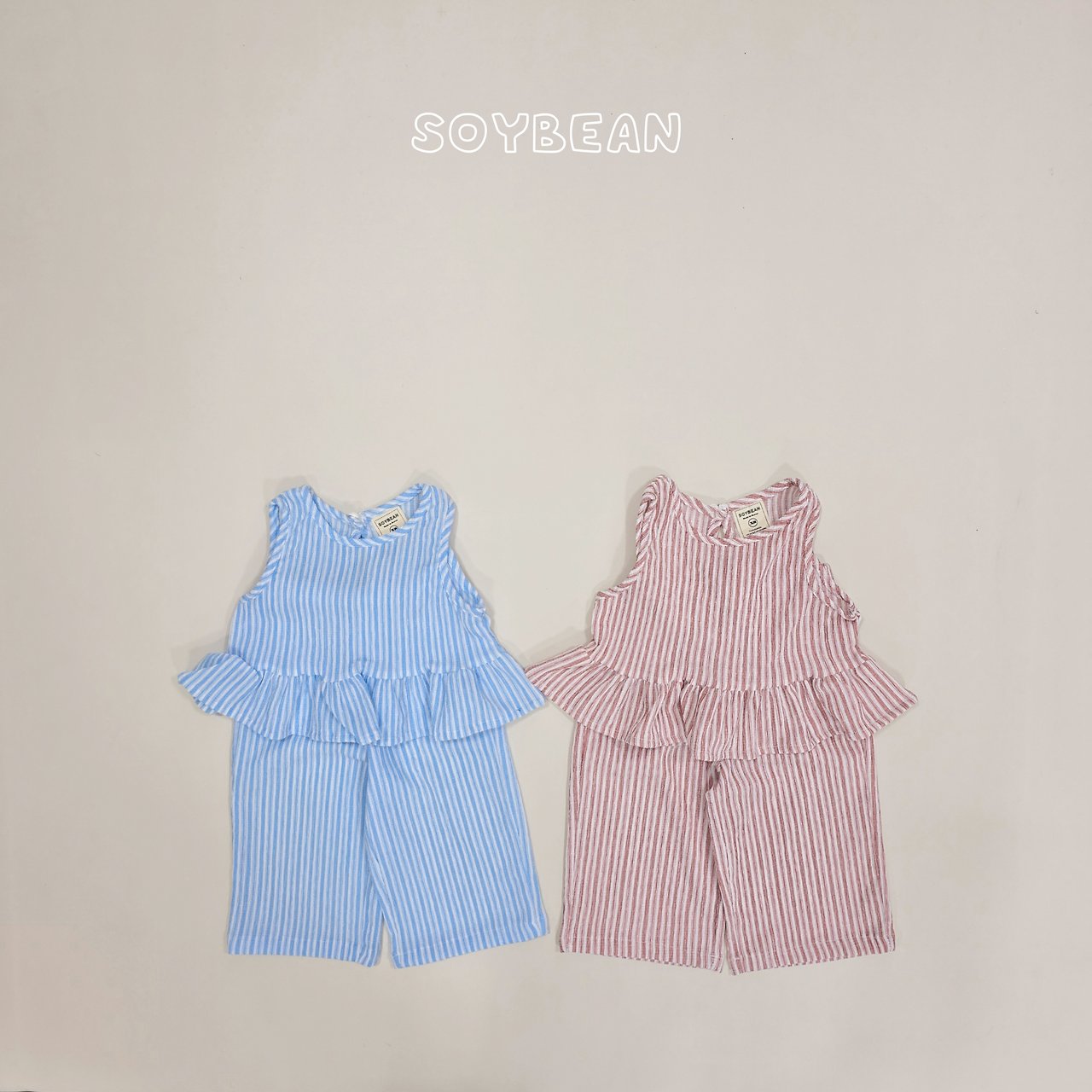 [PRE-ORDER] Cool Stripe Frill Top Bottom Set
