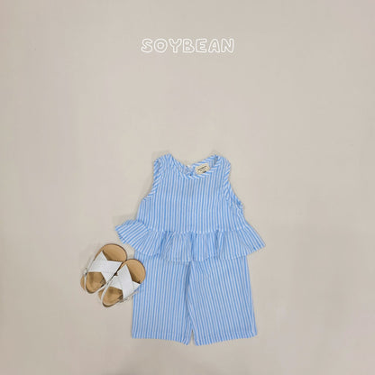 [PRE-ORDER] Cool Stripe Frill Top Bottom Set