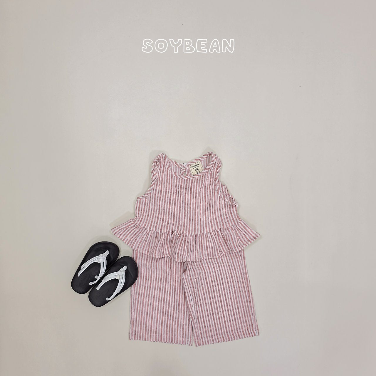 [PRE-ORDER] Cool Stripe Frill Top Bottom Set