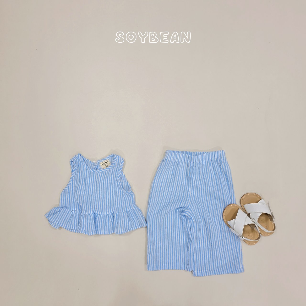 [PRE-ORDER] Cool Stripe Frill Top Bottom Set