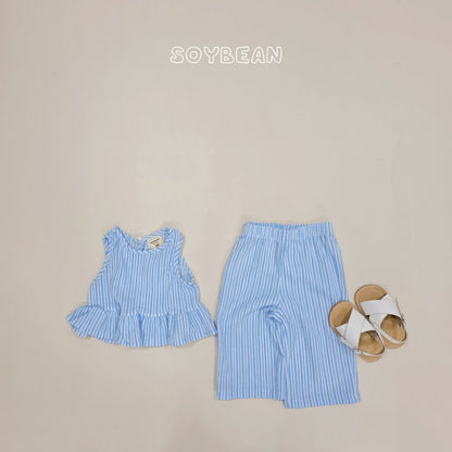 [PRE-ORDER] Cool Stripe Frill Top Bottom Set