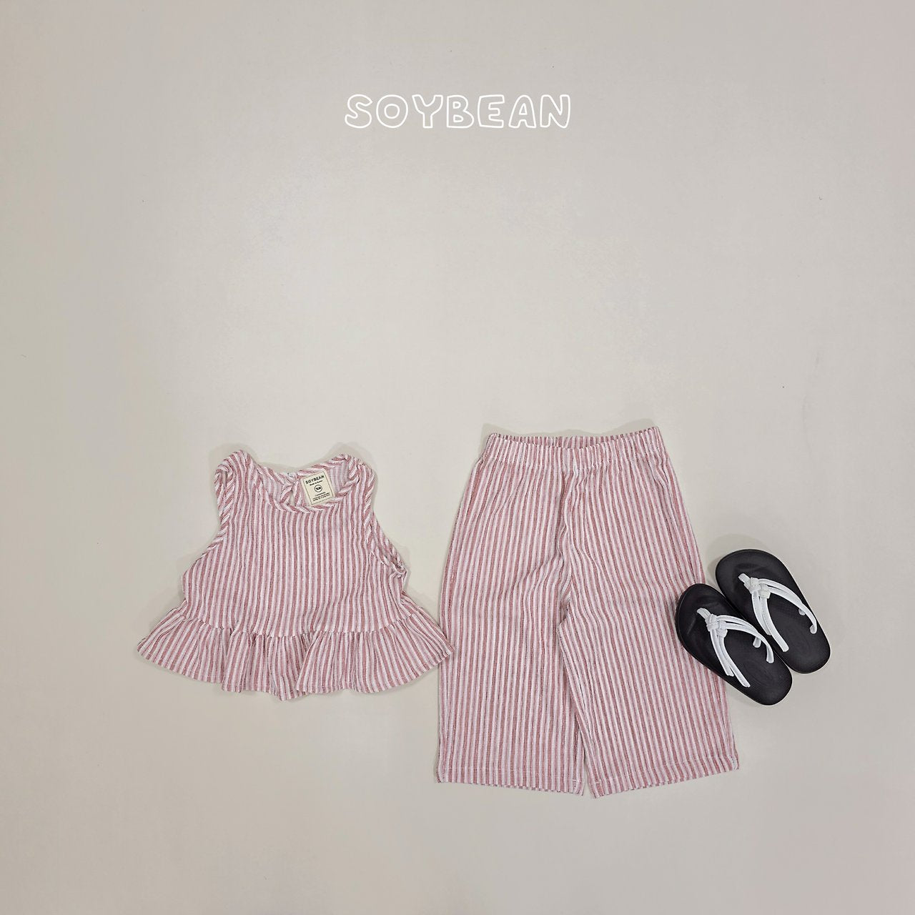 [PRE-ORDER] Cool Stripe Frill Top Bottom Set