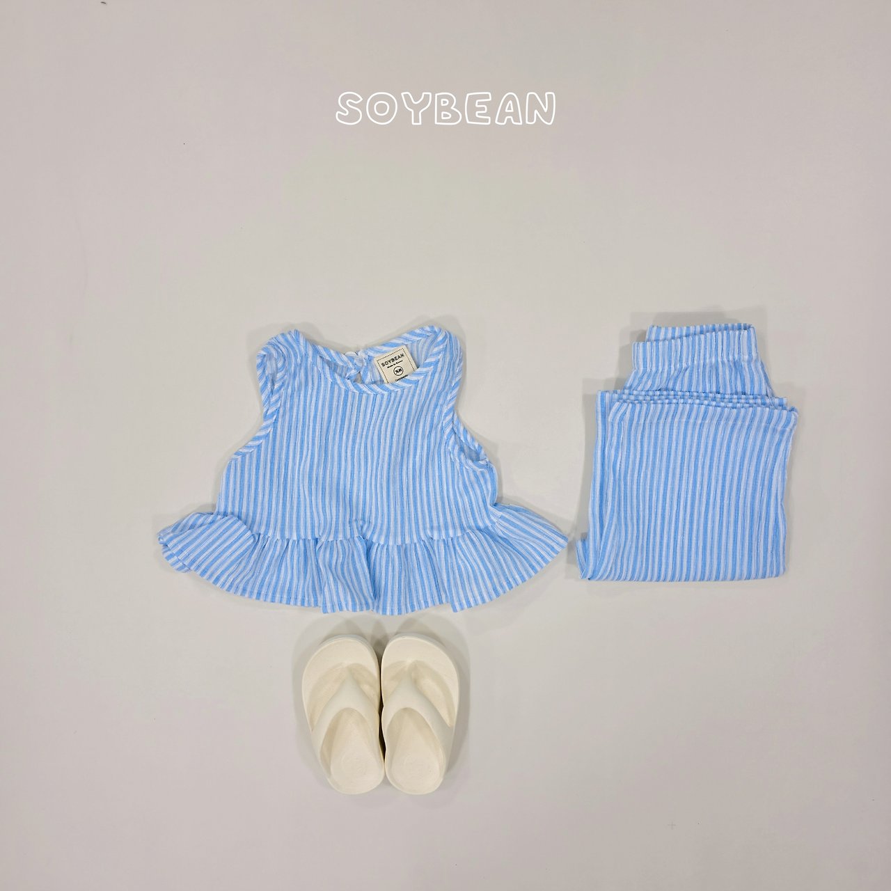 [PRE-ORDER] Cool Stripe Frill Top Bottom Set