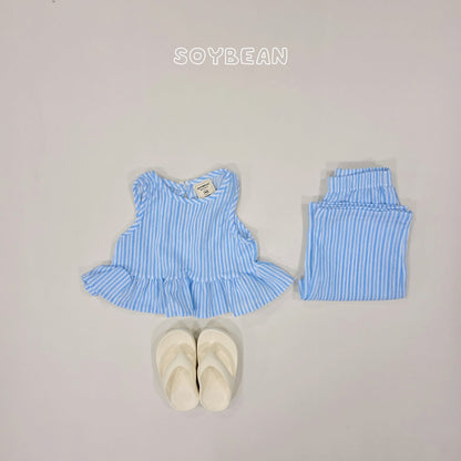 [PRE-ORDER] Cool Stripe Frill Top Bottom Set