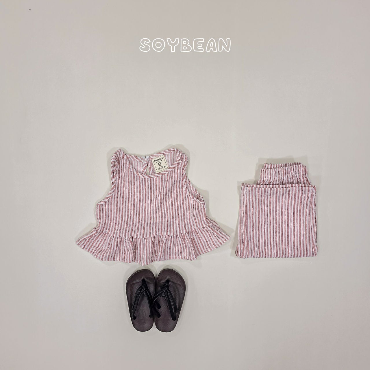 [PRE-ORDER] Cool Stripe Frill Top Bottom Set