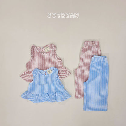 [PRE-ORDER] Cool Stripe Frill Top Bottom Set