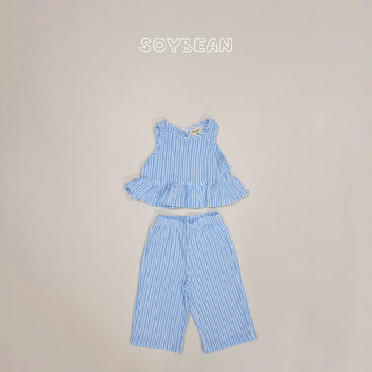 [PRE-ORDER] Cool Stripe Frill Top Bottom Set