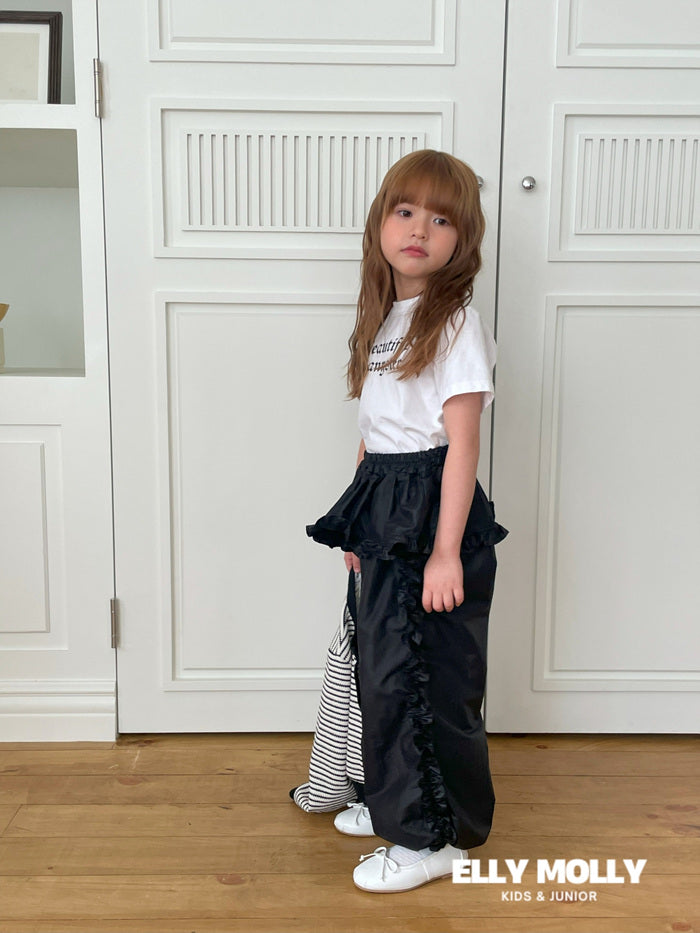Woven Rose Frill Pants [Black/L(4-5yr)]
