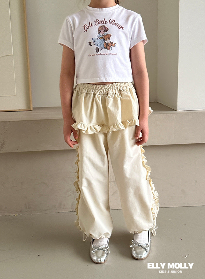 Woven Rose Frill Pants [Black/L(4-5yr)]