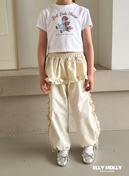 Woven Rose Frill Pants [Black/L(4-5yr)]