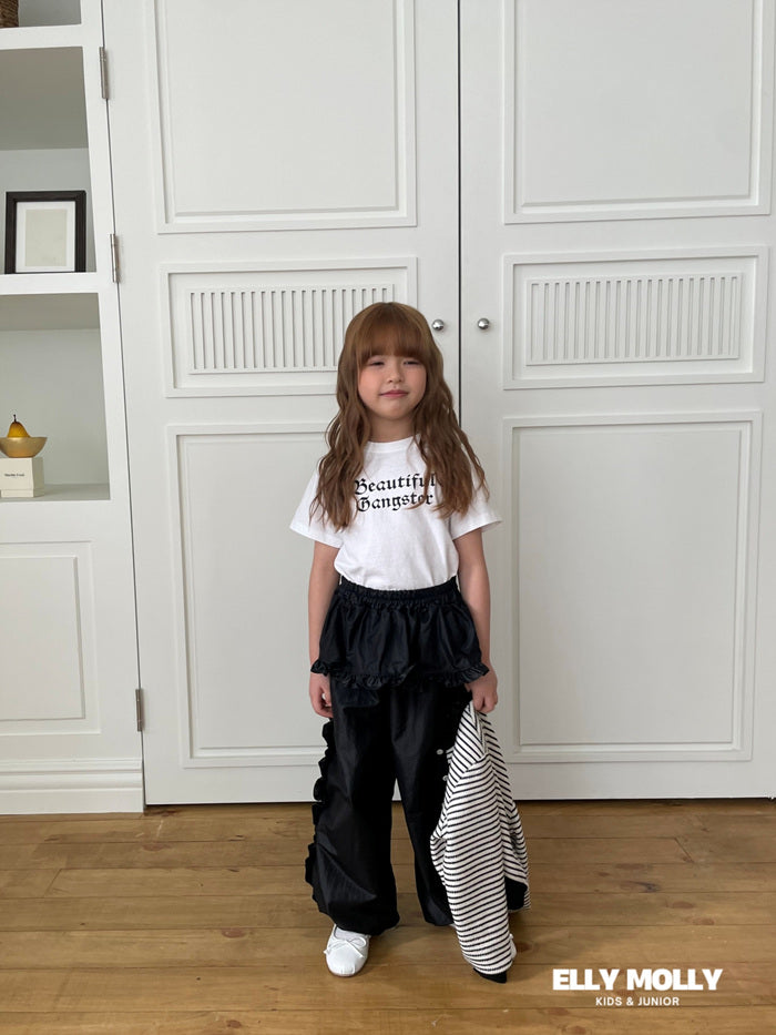 Woven Rose Frill Pants [Black/L(4-5yr)]