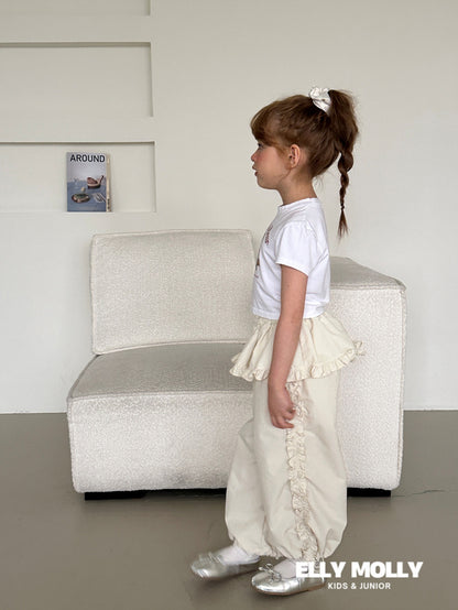 Woven Rose Frill Pants [Black/L(4-5yr)]