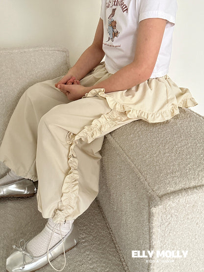 Woven Rose Frill Pants [Black/L(4-5yr)]