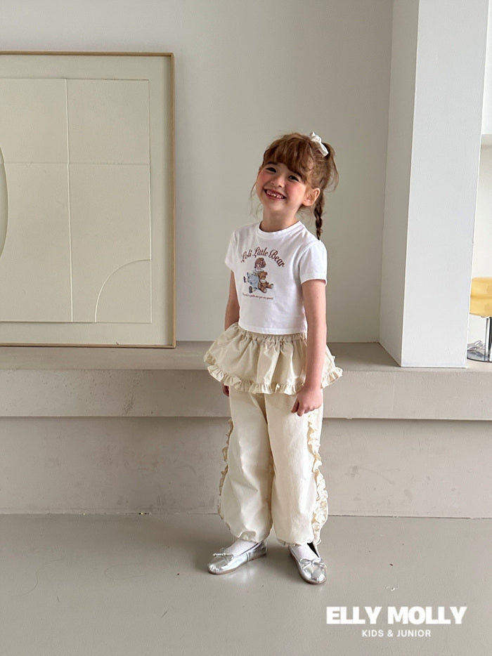 Woven Rose Frill Pants [Black/L(4-5yr)]