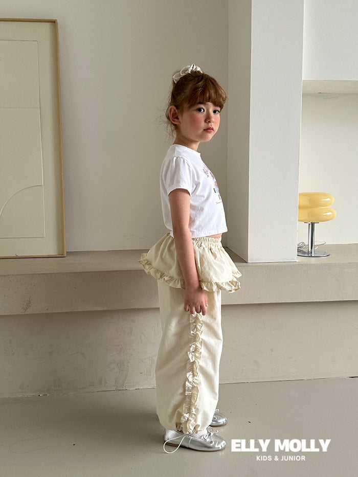 Woven Rose Frill Pants [Black/L(4-5yr)]