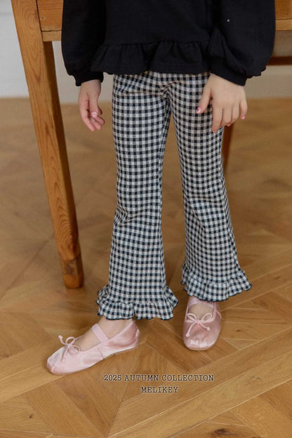 [PRE-ORDER] Small Check Frill Boot-Cut Pants