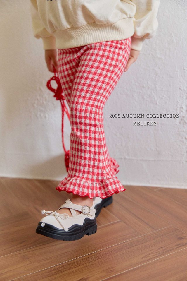 [PRE-ORDER] Small Check Frill Boot-Cut Pants