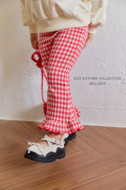 [PRE-ORDER] Small Check Frill Boot-Cut Pants