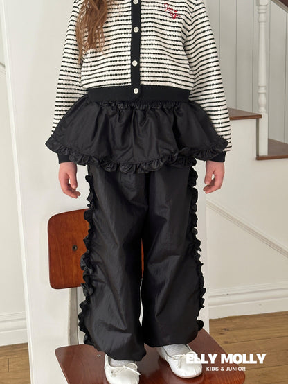 Woven Rose Frill Pants [Black/L(4-5yr)]