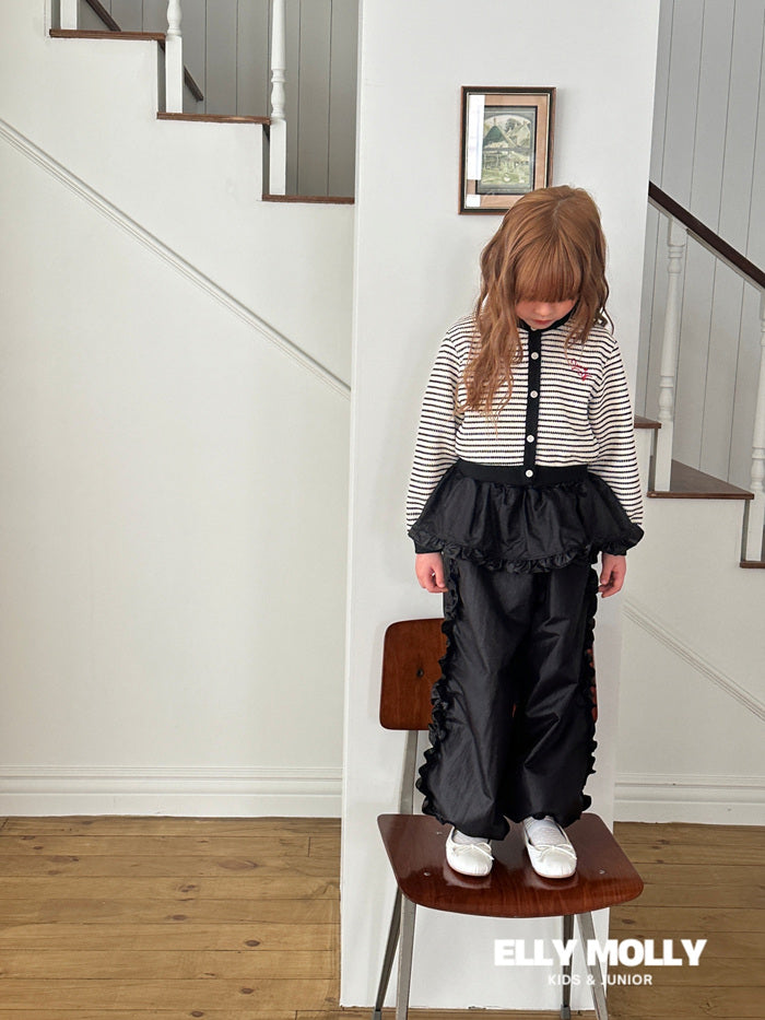 Woven Rose Frill Pants [Black/L(4-5yr)]