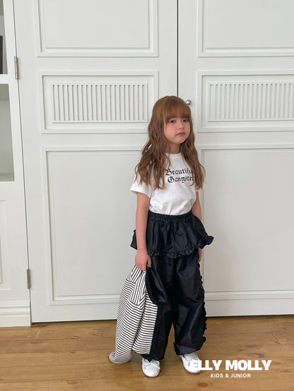 Woven Rose Frill Pants [Black/L(4-5yr)]