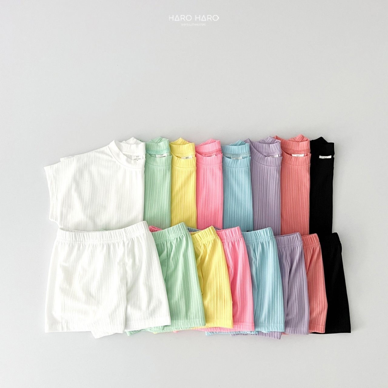 Rainbow Pleats Top Bottom Set [Green/3XL(7-8yr)]