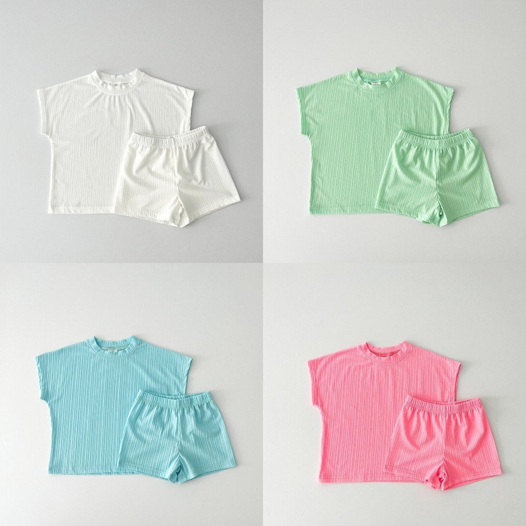 Rainbow Pleats Top Bottom Set [Green/3XL(7-8yr)]
